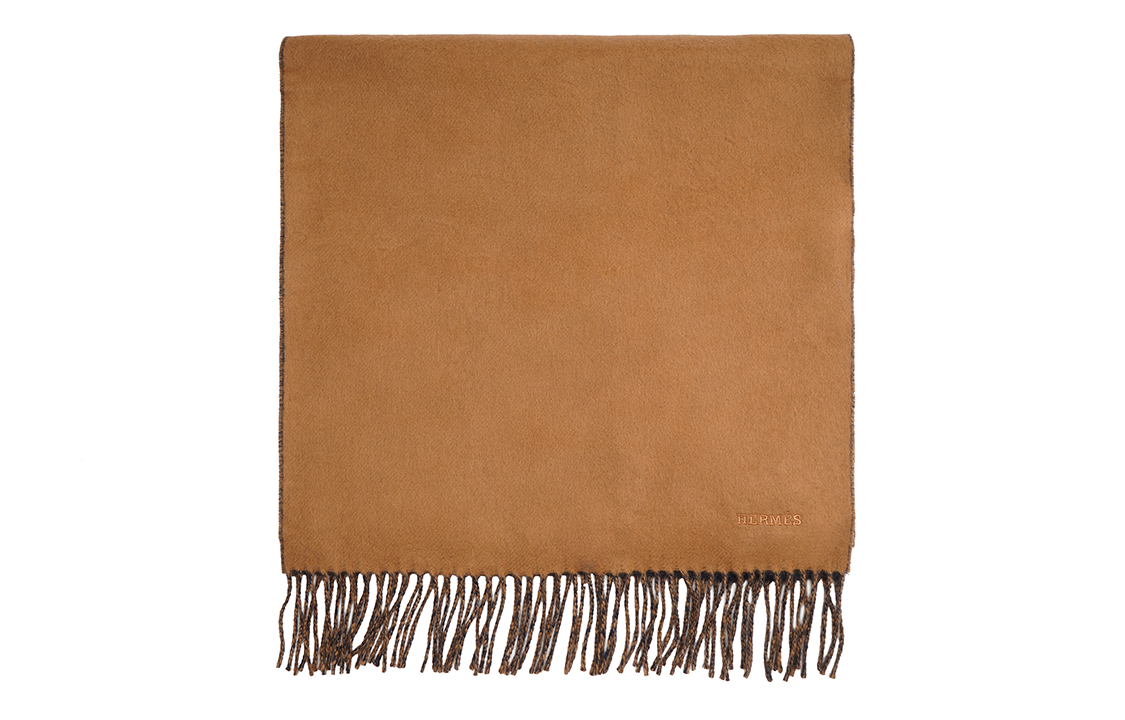 HERMES Reversible Cashmere Wool Scarf Camel Navy H393800T-06 圖 2