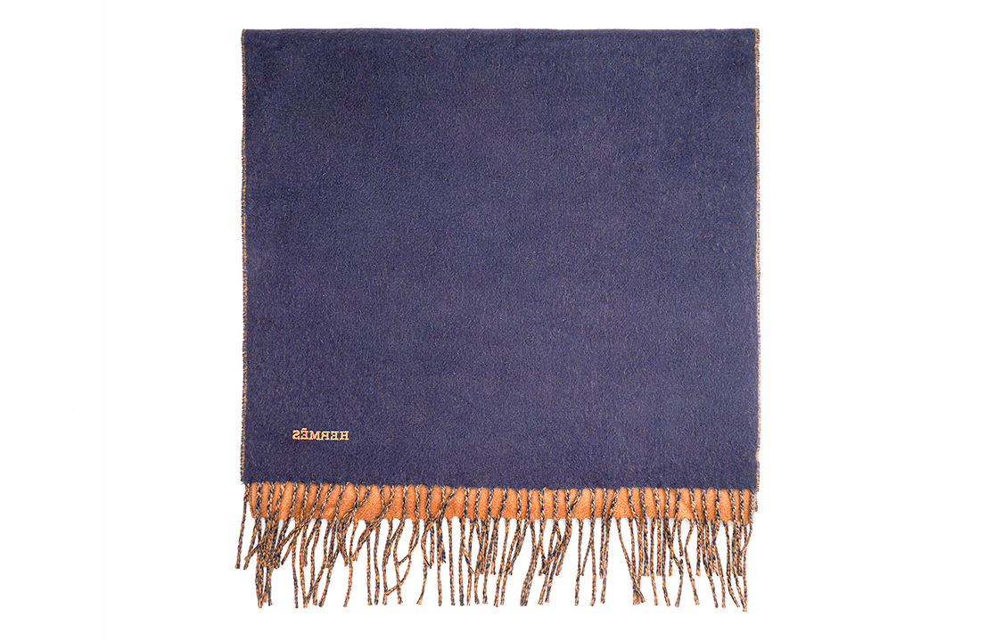 HERMES Reversible Cashmere Wool Scarf Camel Navy H393800T-06 圖 3