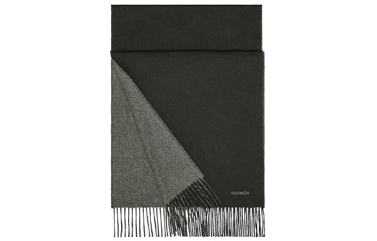 HERMES Reversible Cashmere Wool Scarf Unisex Couple Grey Black H393800T-04