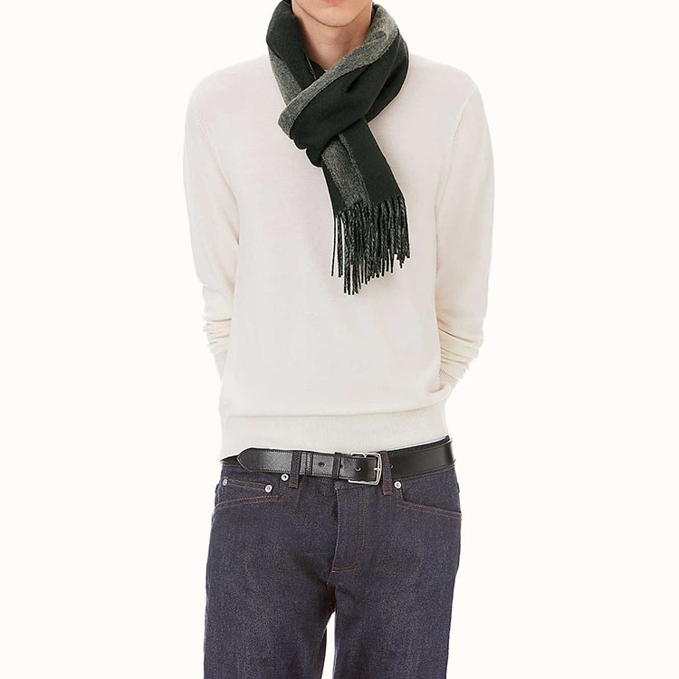 HERMES Reversible Cashmere Wool Scarf Unisex Couple Grey Black H393800T-04 圖 3