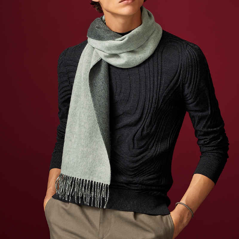 HERMES Reversible Fringe Cashmere Wool Scarf Unisex Couple Style H393800T-19 圖 3