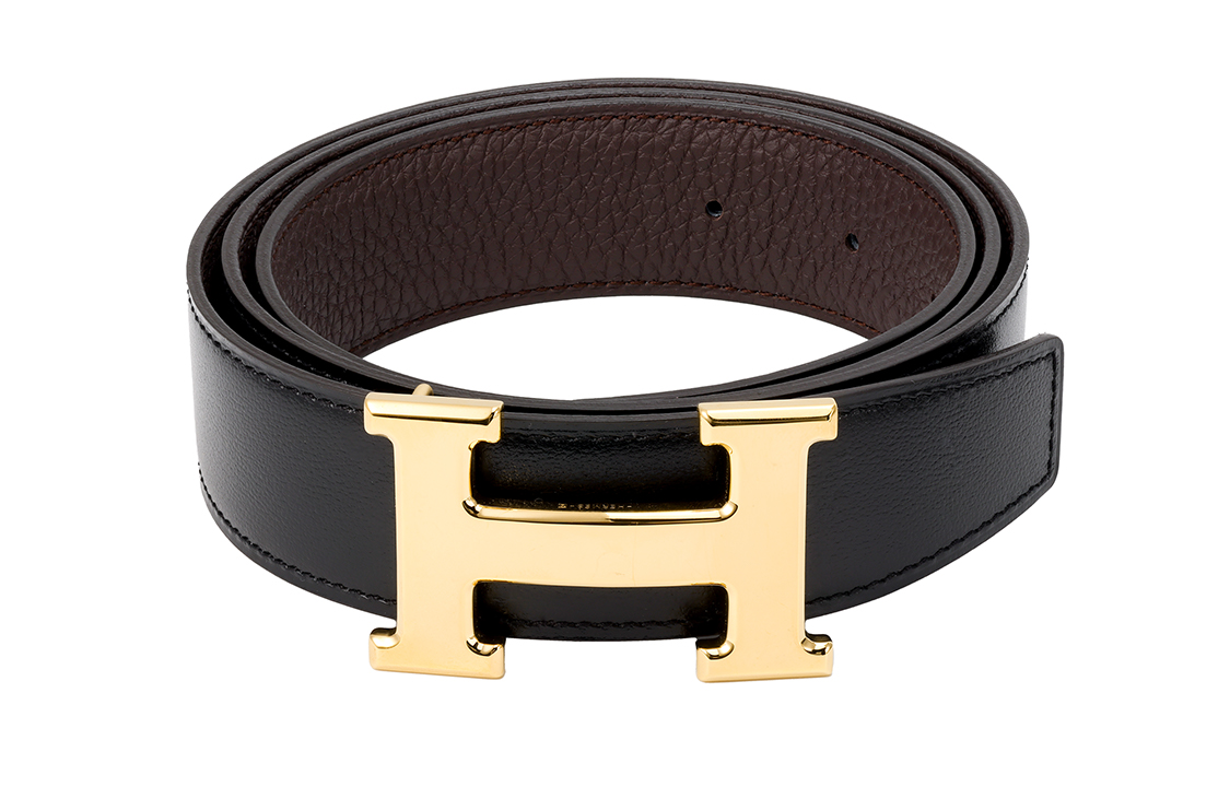 Lookbook 爱马仕双面皮带：黑色/巧克力色，亮金扣，3.2厘米 H064544CC06-H073967CAAB