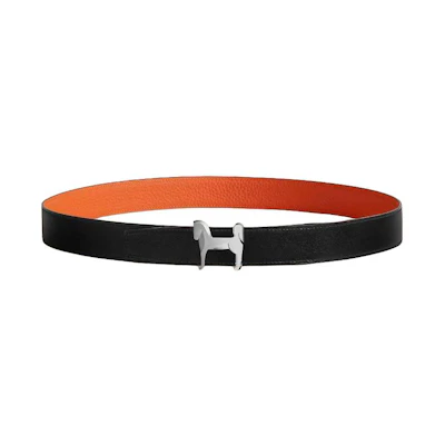 HERMES Reversible Leather Belt, Black/Orange, Stainless Steel Buckle, 3.2CM Wide. H081753CIJ3H073967CAAE080