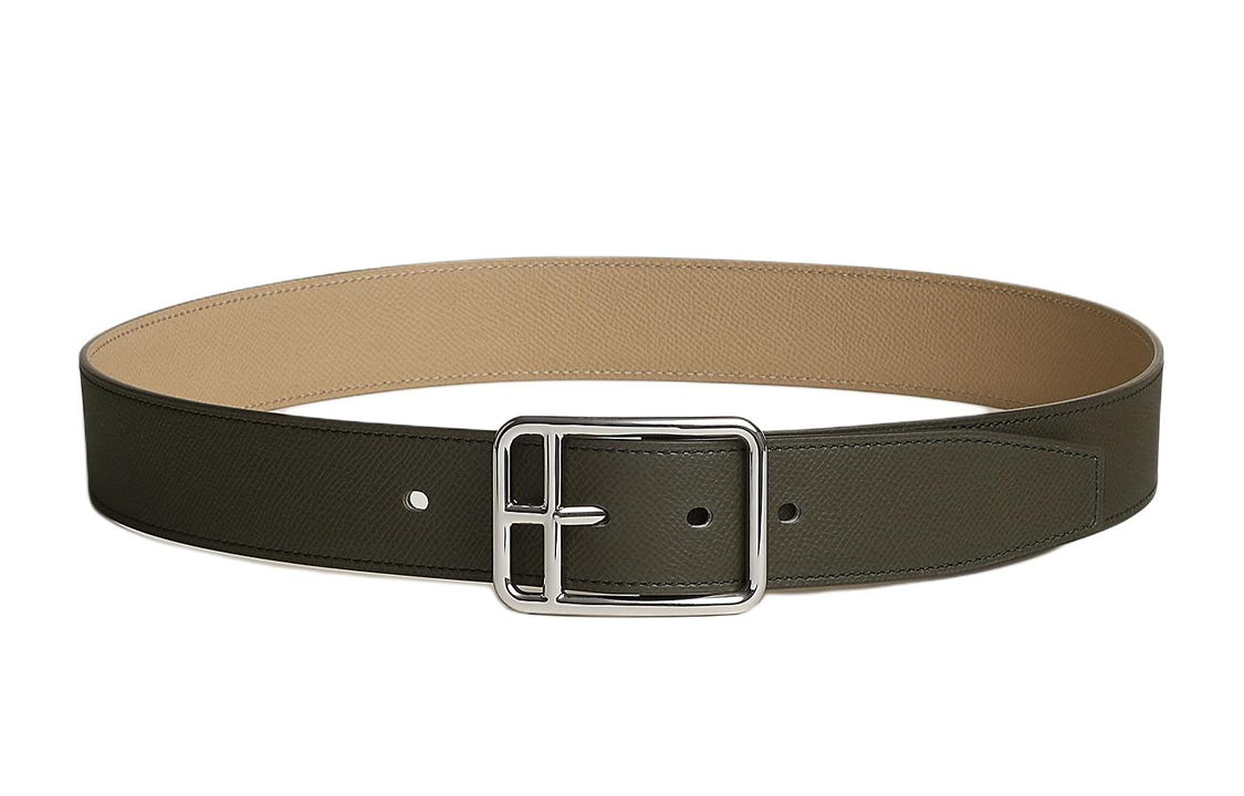 HERMES Reversible Leather Belt Gray Green/Beige 3.8cm Men’s Pin Buckle Style H081693CKVT085