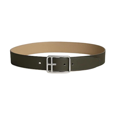HERMES Reversible Leather Belt Gray Green/Beige 3.8cm Men’s Pin Buckle Style H081693CKVT085