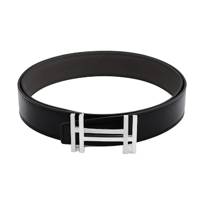 HERMES Reversible Leather Belt with H Buckle Black/Tin Gray 3.2cm H066050CK05-H073967CAAC
