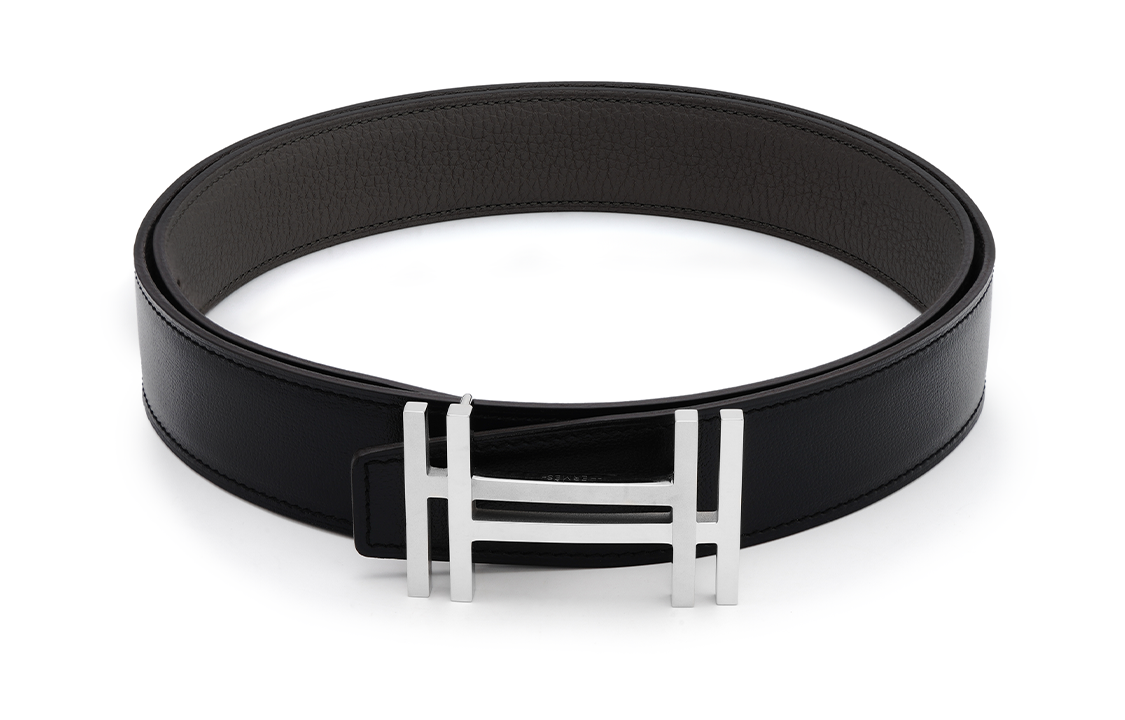 Order HERMES Cinturón Reversible de Cuero con Hebilla H Negro/Gris Estaño 3.2cm H066050CK05-H073967CAAC