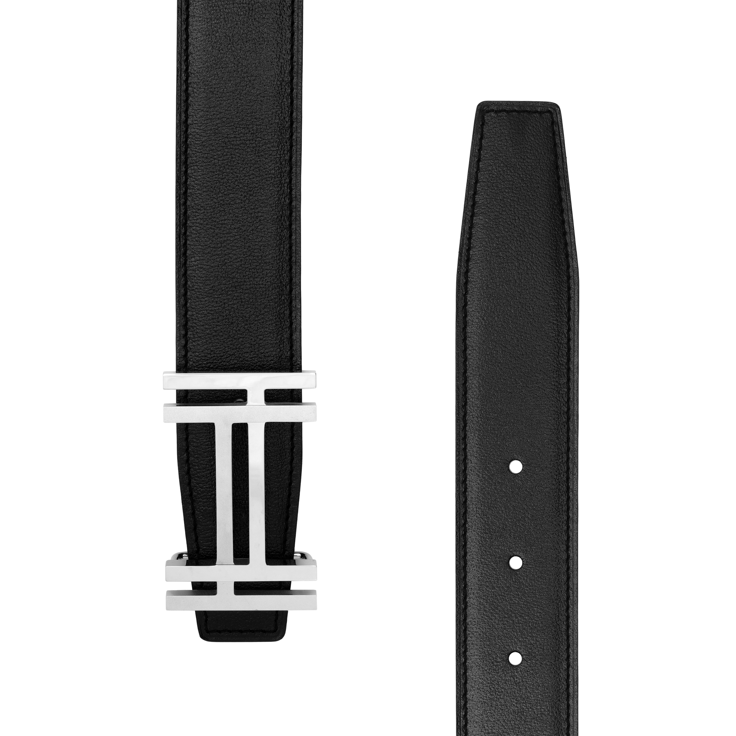 Purchase HERMES Cinturón Reversible de Cuero con Hebilla H Negro/Gris Estaño 3.2cm H066050CK05-H073967CAAC