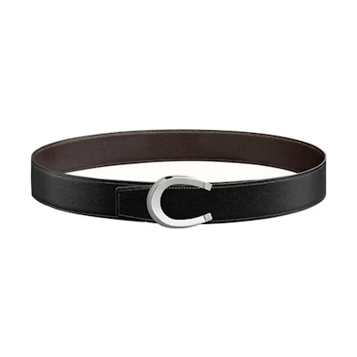 HERMES Reversible Luck Smooth Buckle Leather Belt Black/Wood 3.8cm . H010412CK05-H081779CAAA105