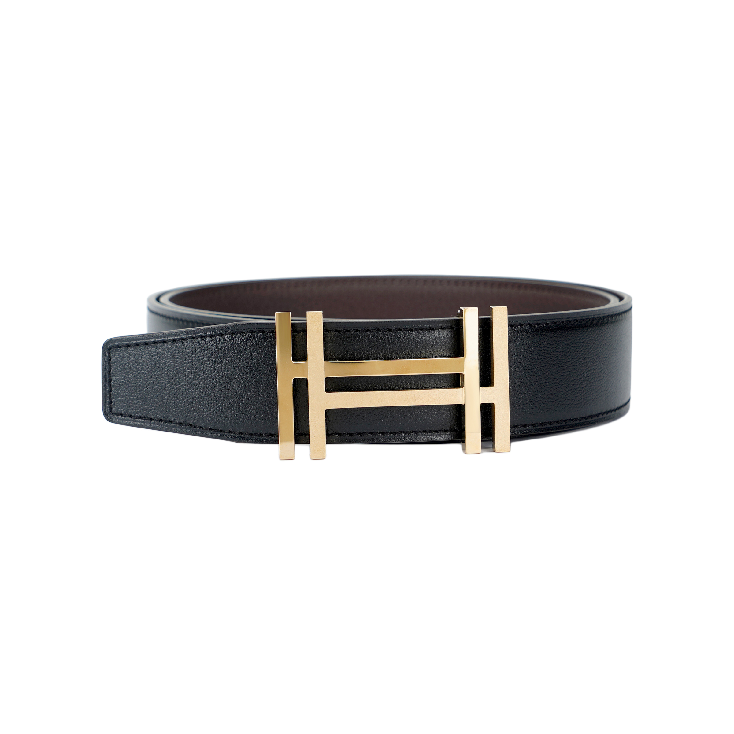HERMES Reversible Togo Leather Belt Gold Buckle Black/Chocolate 3.2cm H066050CP2K-H073967CAAB090
