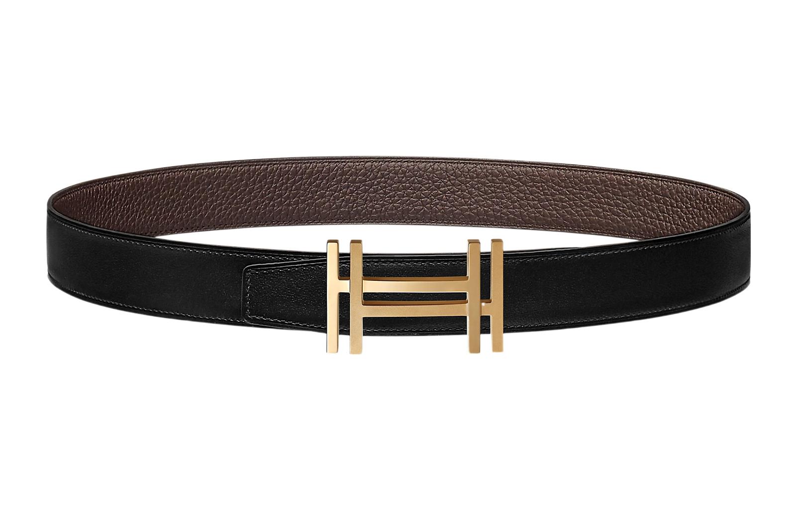 Order HERMES 可雙面用Togo皮革皮帶 金扣 黑/巧克力 3.2公分 H066050CP2K-H073967CAAB090