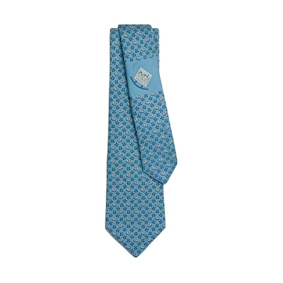 HERMES Rocking Horse Silk Tie Blue H006328Tv10