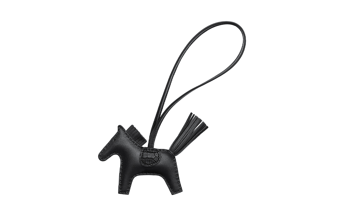 HERMES Rodeo Charm All-Black Leather PM Small Horse Design Unisex Accessory. H082340CAAB