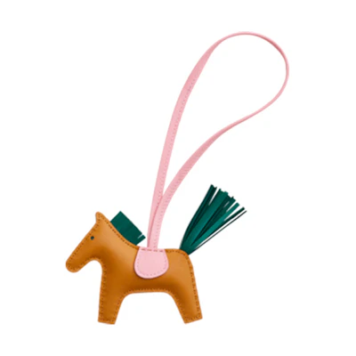 HERMES Rodeo Lambskin Bag Charm Unisex in Cypress Green and Blossom Pink. H064929CACH