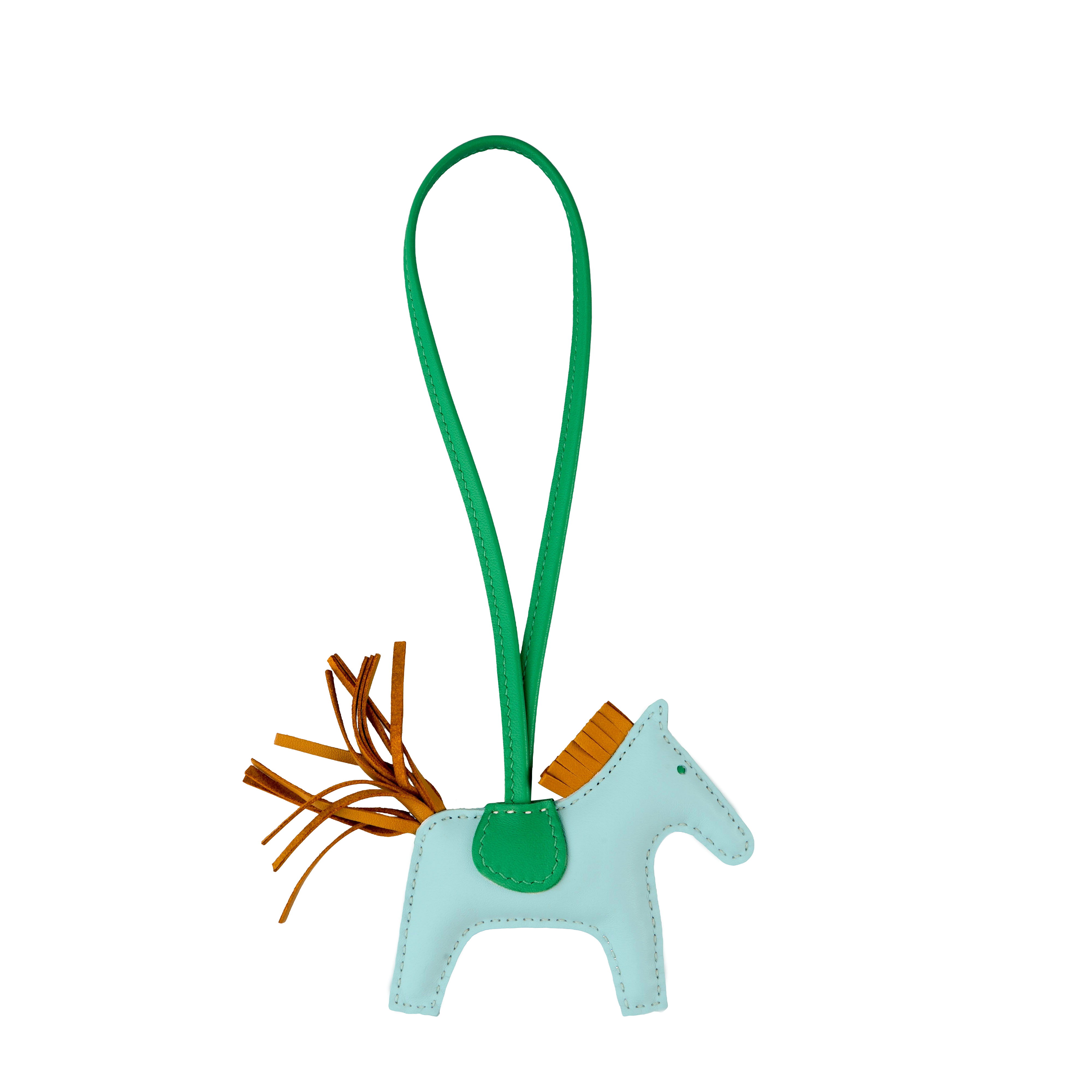 HERMES Rodeo Lambskin Bag Charm Unisex Mint Blue Pony Design. H064929CACJ