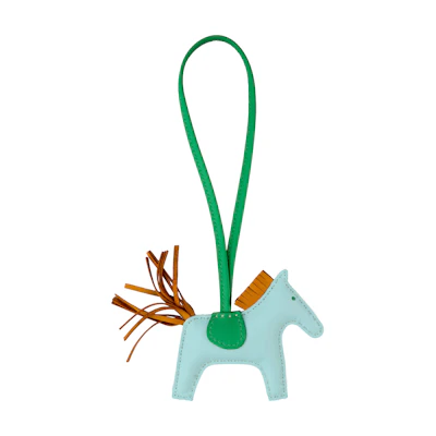 HERMES Rodeo Lambskin Bag Charm Unisex Mint Blue Pony Design. H064929CACJ
