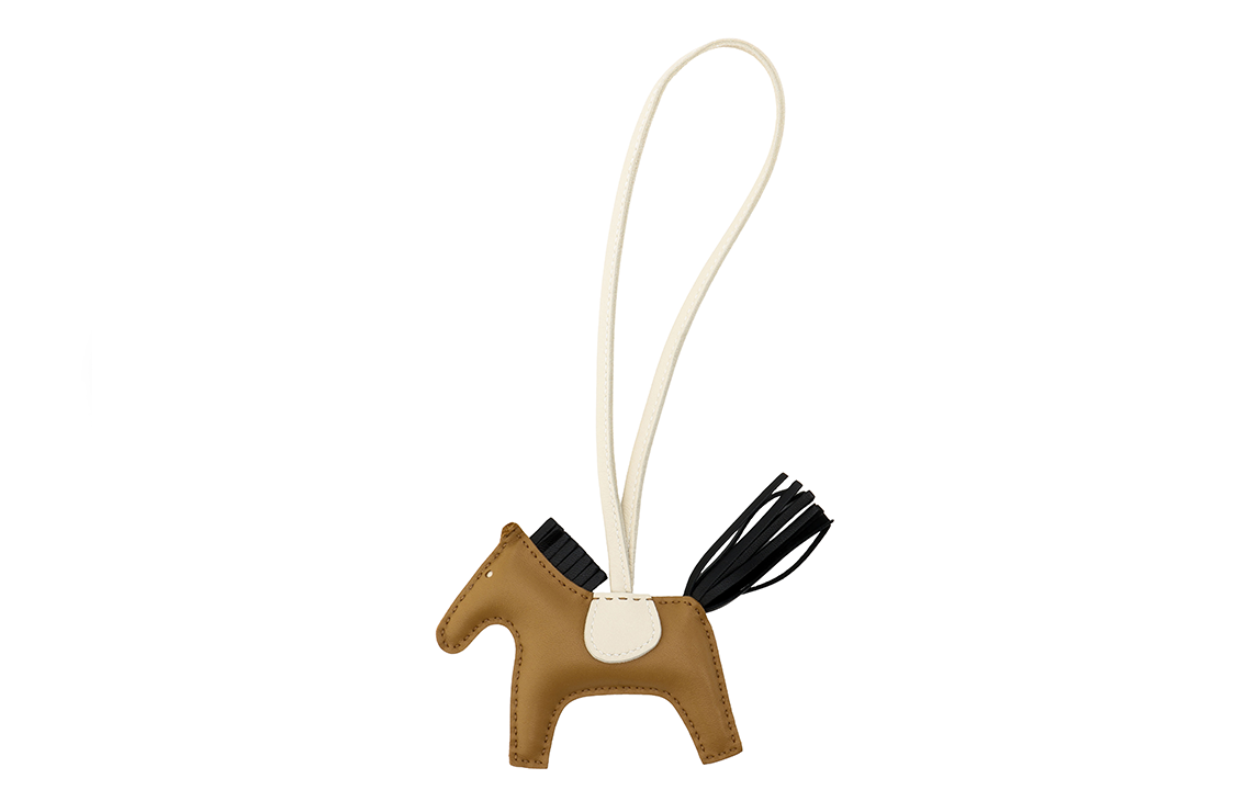 HERMES Rodeo Lambskin Horse Charm Keychain Black/Brown Unisex Couple Style. H064929CADI