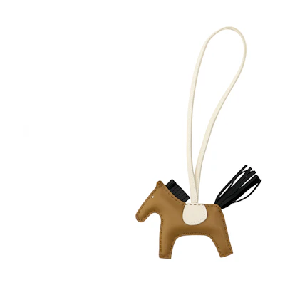 HERMES Rodeo Lambskin Horse Charm Keychain Black/Brown Unisex Couple Style. H064929CADI
