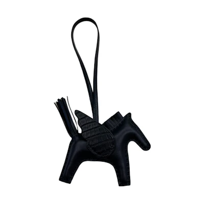HERMES Rodeo Leather Bag Charm Black Unisex Couple Design Horse Shape 083289CA