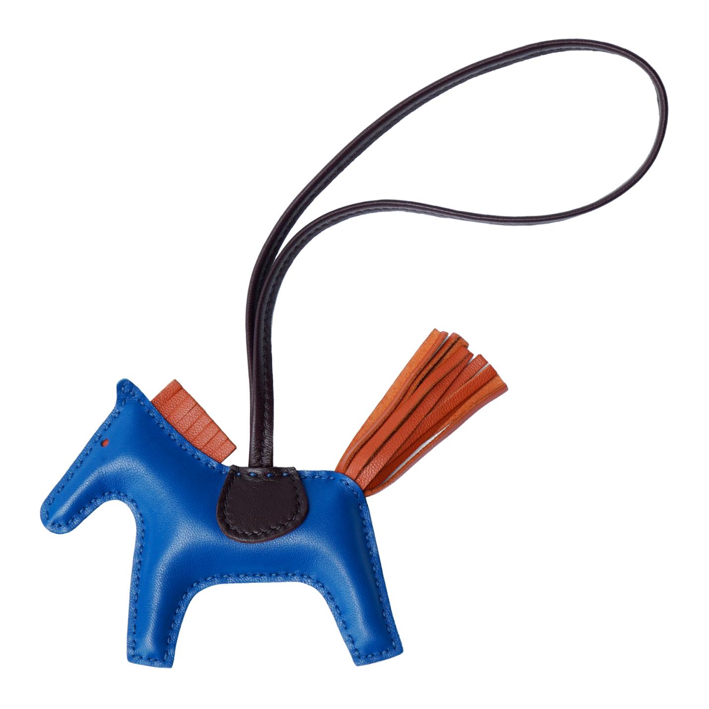 HERMES Rodeo Leather Charm - Blue/Red Horse Design Unisex Couple Accessory H064929CADA