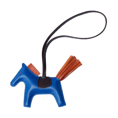 HERMES Rodeo Leather Charm - Blue/Red Horse Design Unisex Couple Accessory H064929CADA