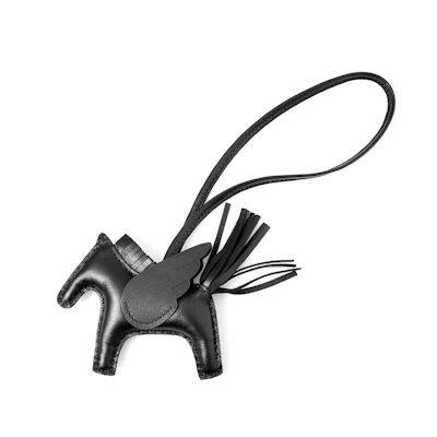 HERMES Rodeo Leather Charm Black - Unisex Couple Design Horse Shaped Keychain H083011CAAU