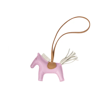 HERMES Rodeo Leather Charm Keychain Unisex Couple Style in Pink Chalk Beige. H064929CADE