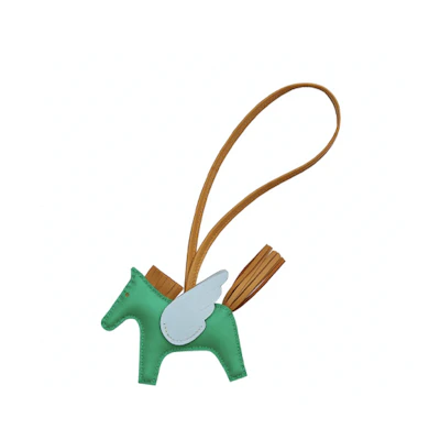 HERMES Rodeo Pegase Keychain Leather Charm Green/Sesame/Mist Blue Pegasus. H083010CAAC