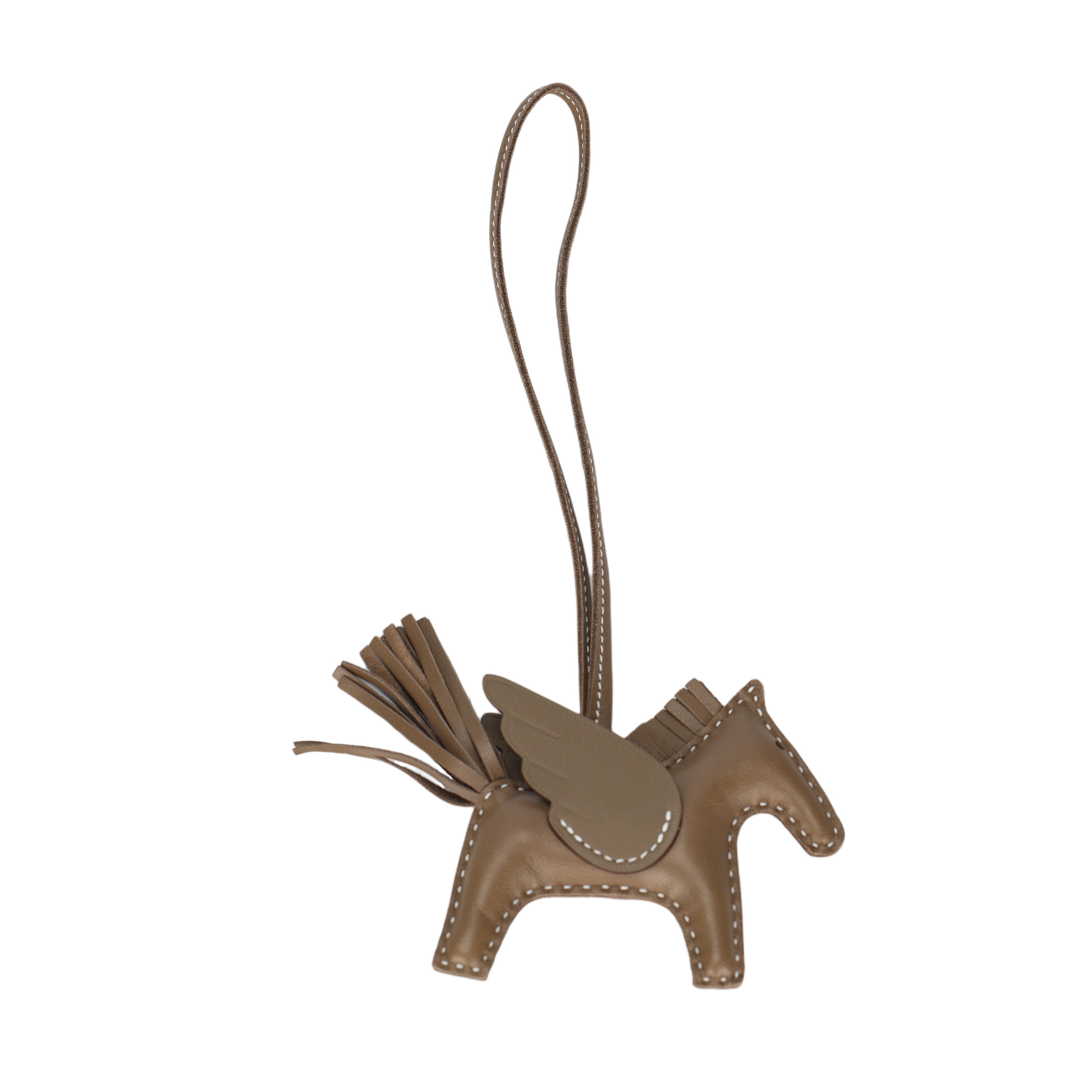HERMES Rodeo Pegase Leather Charm Keychain Unisex in Elephant Grey. H083010CACC