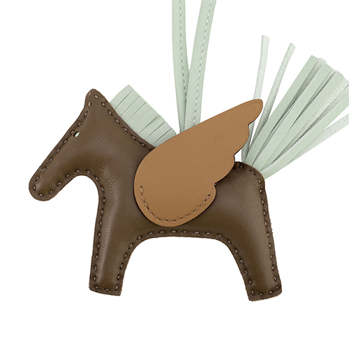 Shop HERMES Rodeo Pegase Leather Keychain Unisex - Gray, Green, Brown. H083010CABO