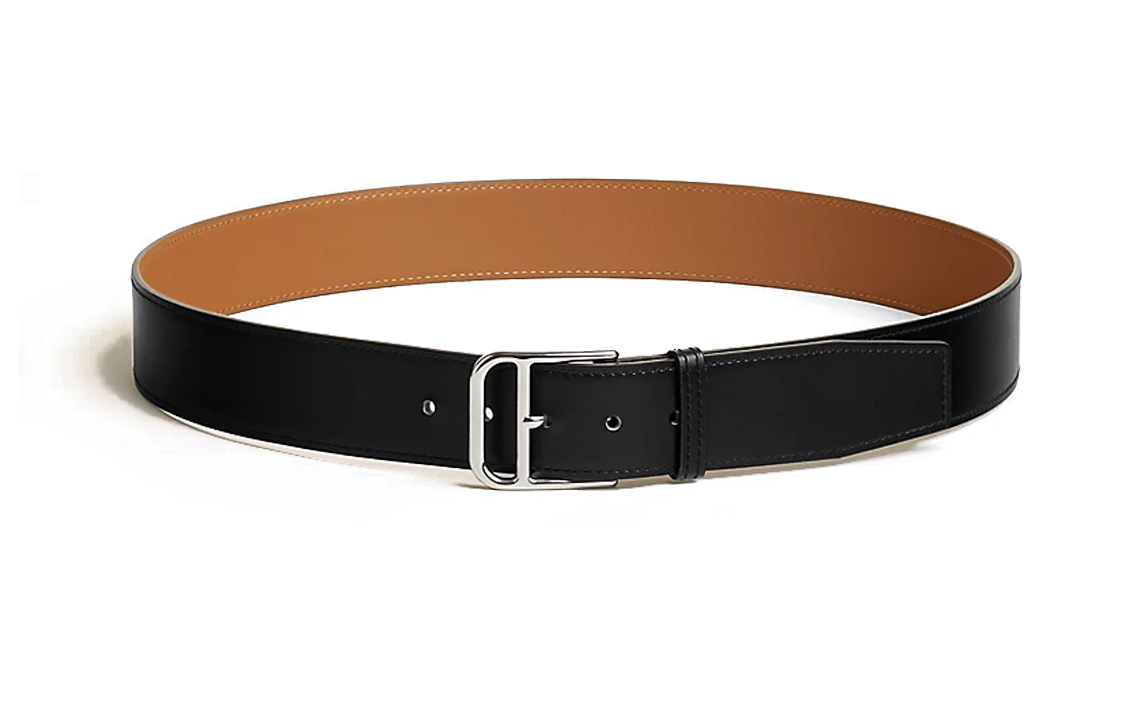 HERMES Romain  Calfskin Leather Belt Black 3.5CM Wide. H010444CK89085