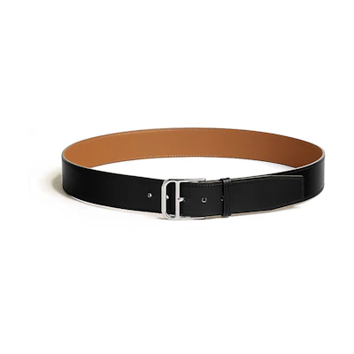HERMES Romain Calfskin Leather Belt Black 3.5CM Wide. H010444CK89085