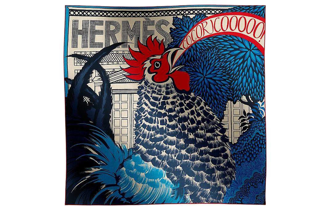 HERMES Rooster Pattern Wool Scarf Blue for Men. H104064T-04 圖 2