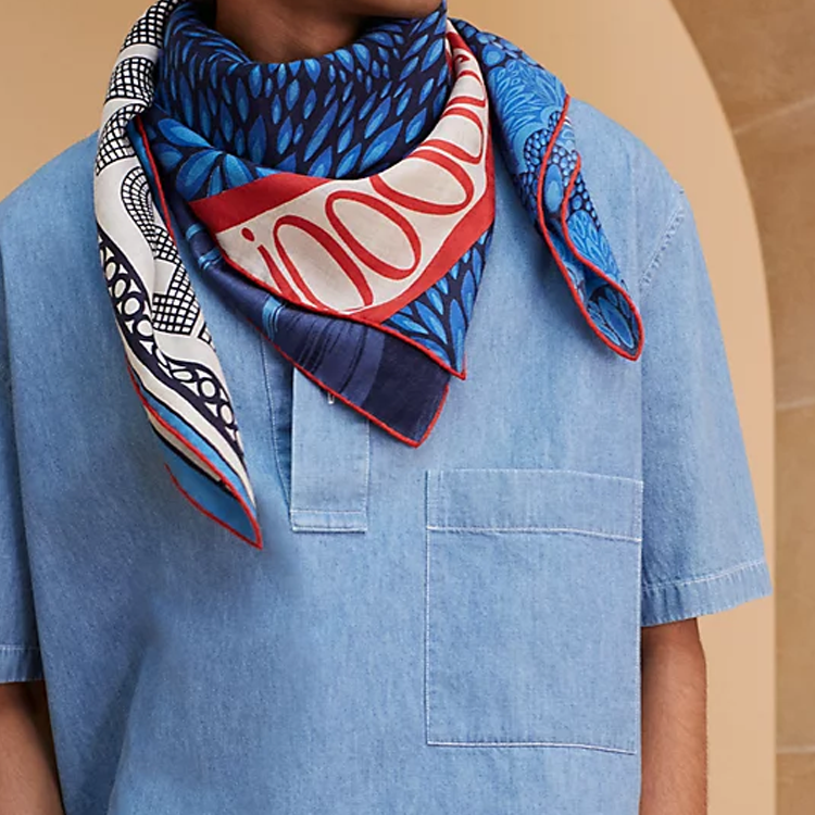 HERMES Rooster Pattern Wool Scarf Blue for Men. H104064T-04 圖 3