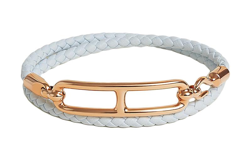 HERMES Roulis Double Loop Metal Bracelet Rose Gold Buckle Unisex Light Blue H071727FOT0