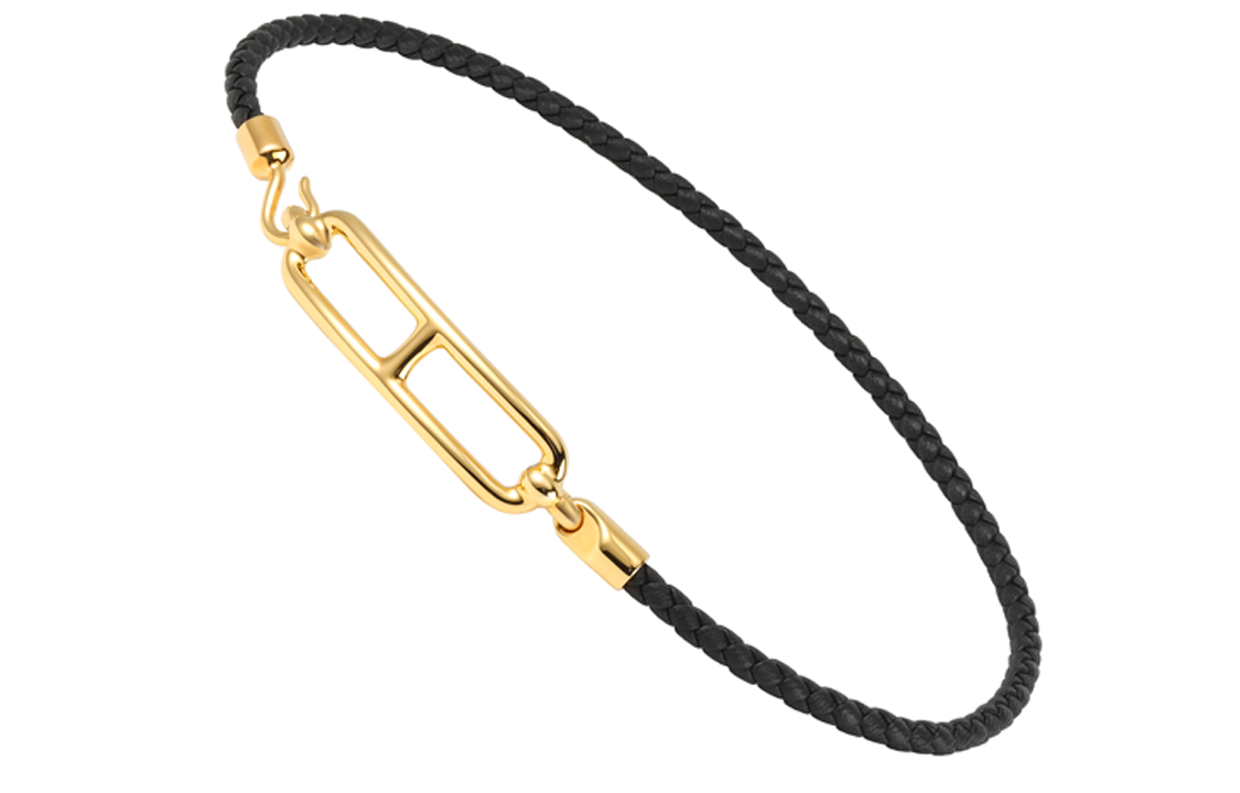 HERMES Roulis Double Tour Black Gold Pig Nose Braided Leather Bracelet Unisex. H071727F89-T2 圖 3