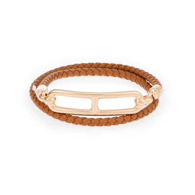 HERMES Roulis Rose Gold Double Wrap Calfskin Bracelet Unisex. H071727FO37