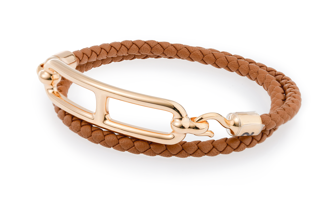 HERMES Roulis Rose Gold Double Wrap Calfskin Bracelet Unisex. H071727FO37 圖 3