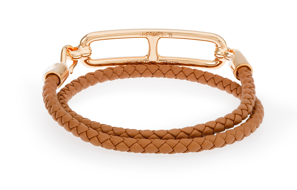 HERMES Roulis Rose Gold Double Wrap Calfskin Bracelet Unisex. H071727FO37 圖 4