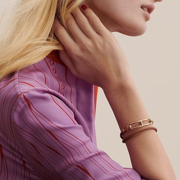 HERMES Roulis Rose Gold Double Wrap Calfskin Bracelet Unisex. H071727FO37 圖 5