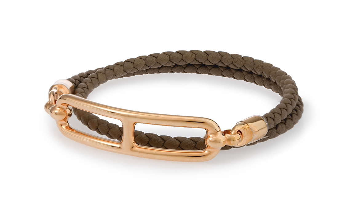 HERMES Roulis Rose Gold Pig Nose Clasp Double Loop Calfskin Bracelet Khaki Brown Unisex. H071727FO18-T1 圖 3