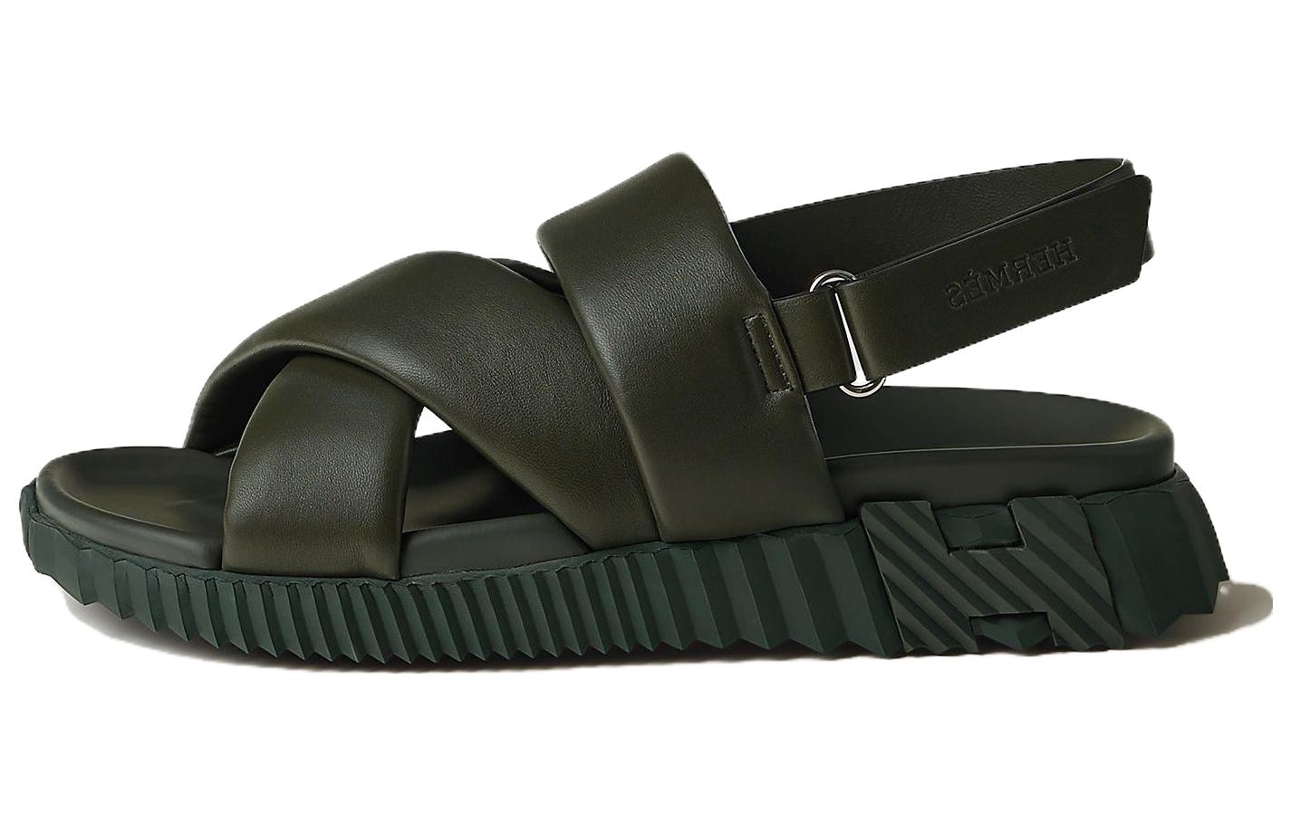 HERMES Round-Toe Flat Sandals 'Dark Green' H232868Z-H4N