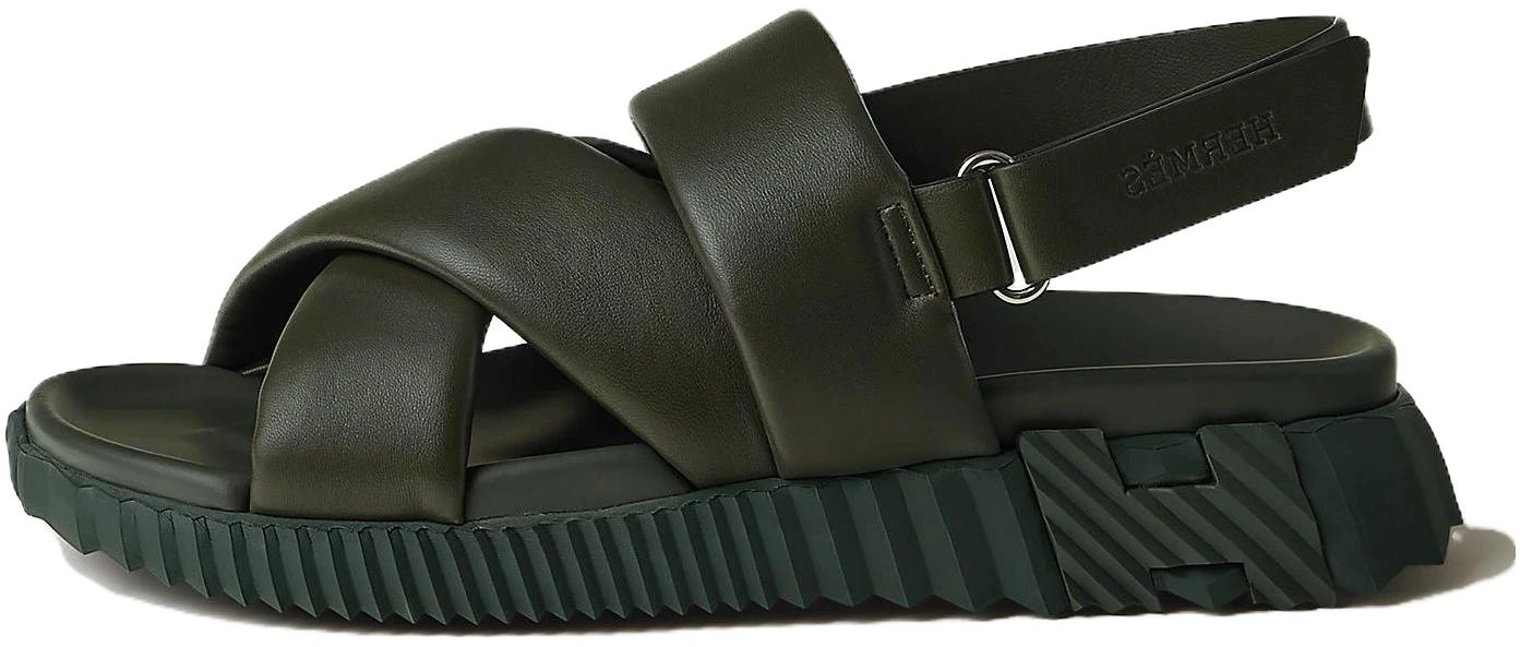 hermes-round-toe-flat-sandals-dark-green-h232868-z-h4-n