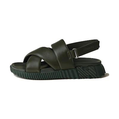 HERMES Round-Toe Flat Sandals 'Dark Green'