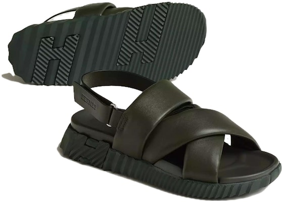 HERMES Round-Toe Flat Sandals 'Dark Green' H232868Z-H4N Shop HERMES Round-Toe Flat Sandals 'Dark Green' H232868Z-H4N