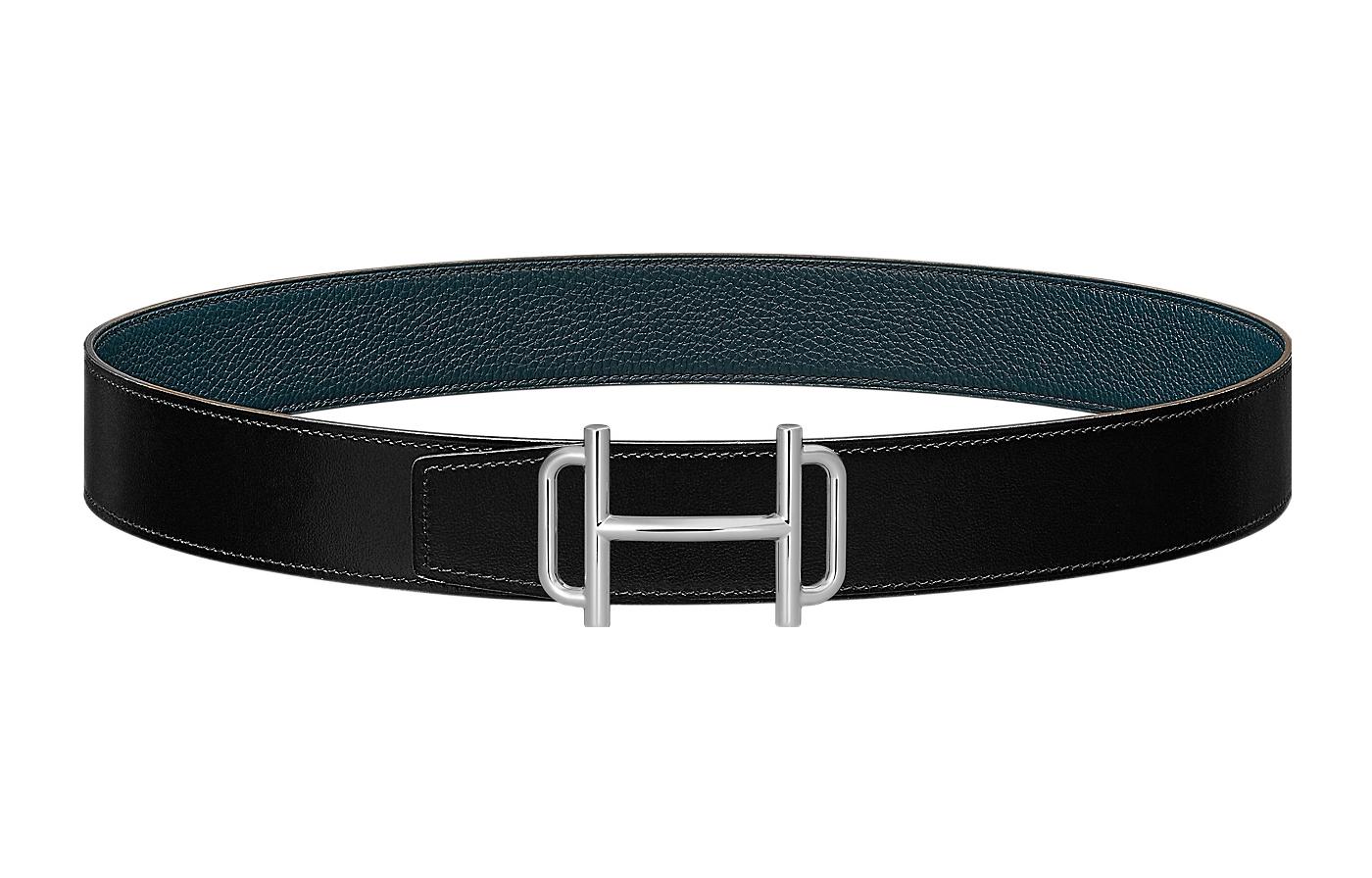 HERMES Royal  Leather Belt Black/Prussian Blue 3.8cm Reversible Strap H075370CK05-H077971CAAE115