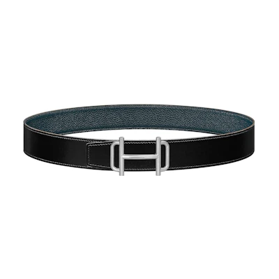 HERMES Royal Leather Belt Black/Prussian Blue 3.8cm Reversible Strap H075370CK05-H077971CAAE115