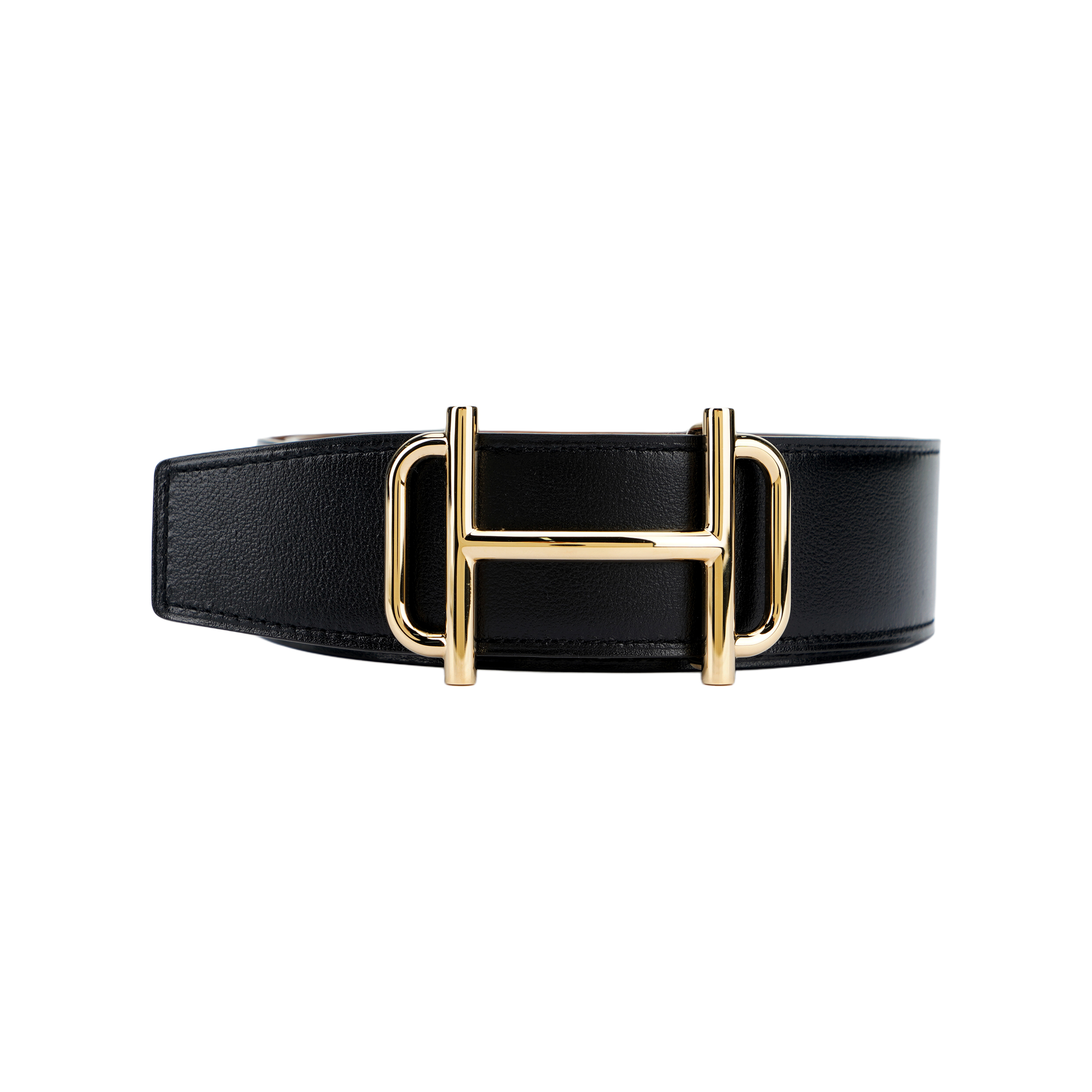 HERMES Royal  Reversible Calfskin Leather Belt Black/Gold 3.8cm Wide H075370CP2K-H077971CAAA100