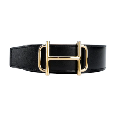 HERMES Royal Reversible Calfskin Leather Belt Black/Gold 3.8cm Wide H075370CP2K-H077971CAAA100