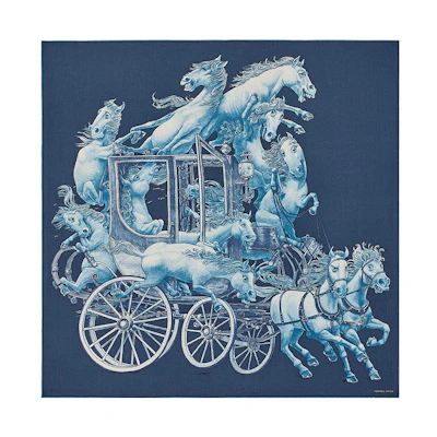 HERMES Royal Large Carriage 100cm Scarf Navy Blue/Blue/White H103840T-04